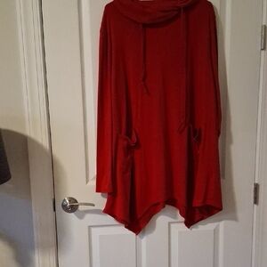 Women's Red Cowl Neck Tunic with Pockets